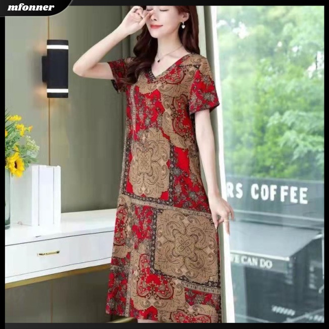 Đầm Midi Tay Ngắn Cổ Chữ V Dáng Chữ A In Hình Đám Mây Thời Trang Mùa Hè Xinh Xắn Cho Nữ