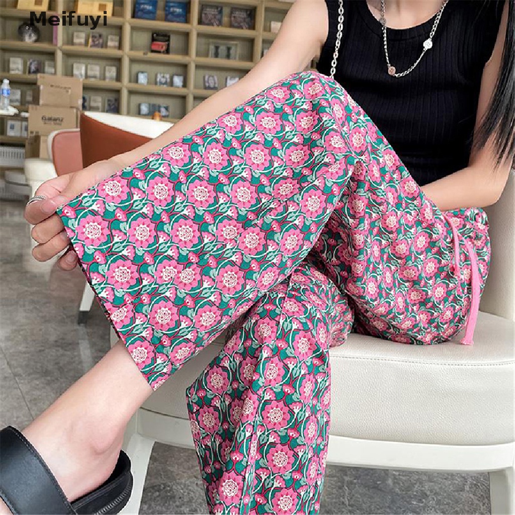 [Meifuyi] Quần Ống Rộng Thẳng Mỏng Lưng Cao Chống Muỗi Dáng Rộng In Họa Tiết Đơn Giản