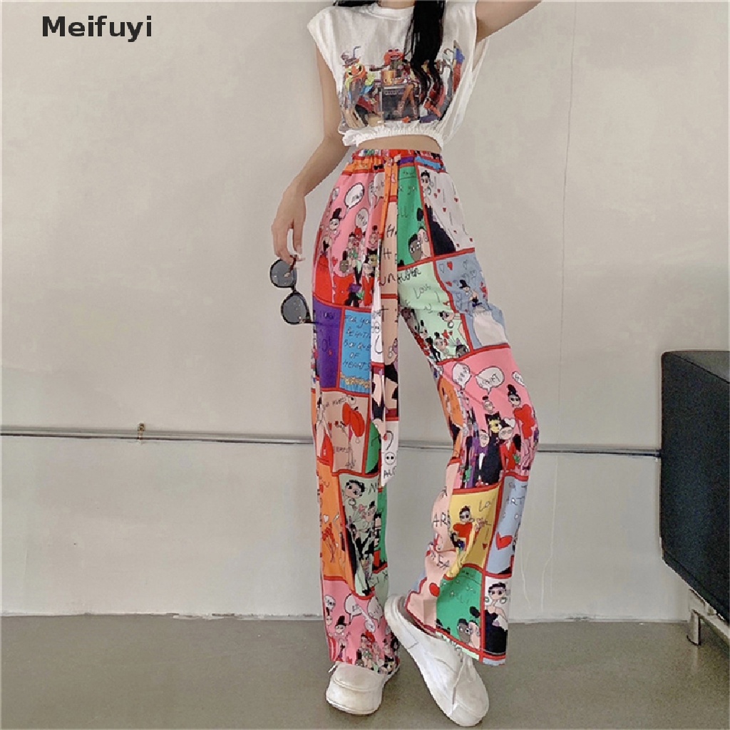 [Meifuyi] Quần Dài Dáng Rộng Lưng Cao Phong Cách Harajuku Thời Trang Mùa Hè Dành Cho Nữ