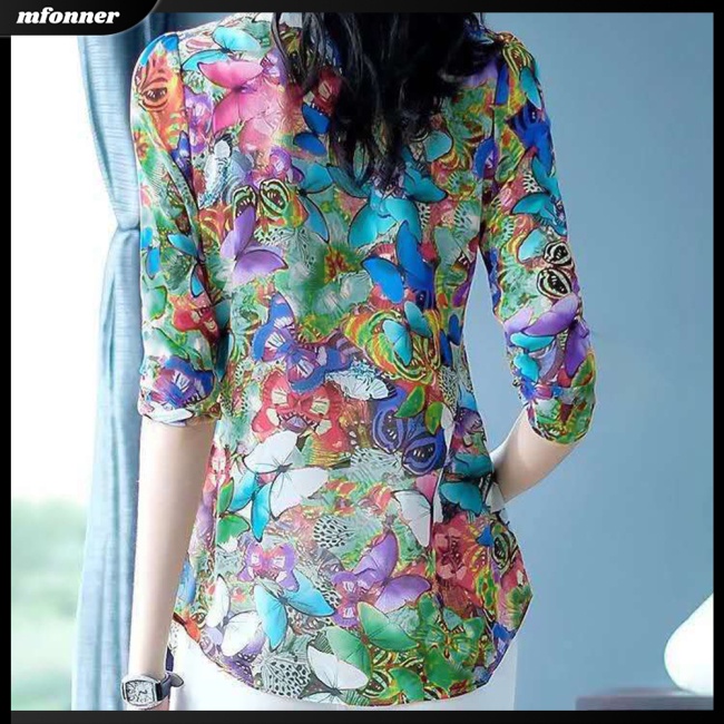 Áo Thun Tay Ngắn Cổ Tròn In Hình Bướm Thời Trang Cho Nữ