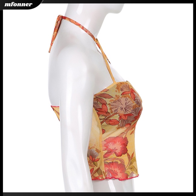 Áo Tank Top Sát Nách Phối Lưới Thoáng Khí In Họa Tiết Hoa Thời Trang Đường Phố Cho Nữ