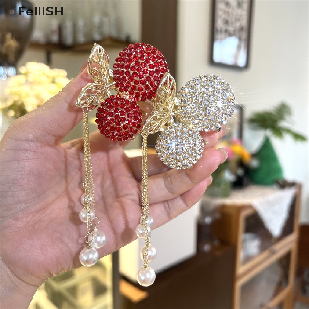 Kẹp Tóc Hình Quả Cherry Đính Đá Có Tua Rua 1 Cái Cho Nữ 439br