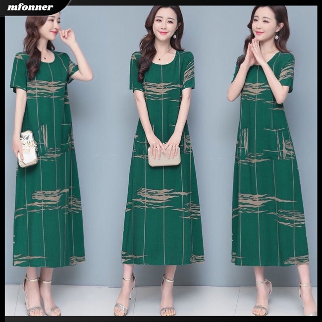 Đầm Lụa Lạnh Tay Ngắn In Họa Tiết Thời Trang Dành Cho Nữ