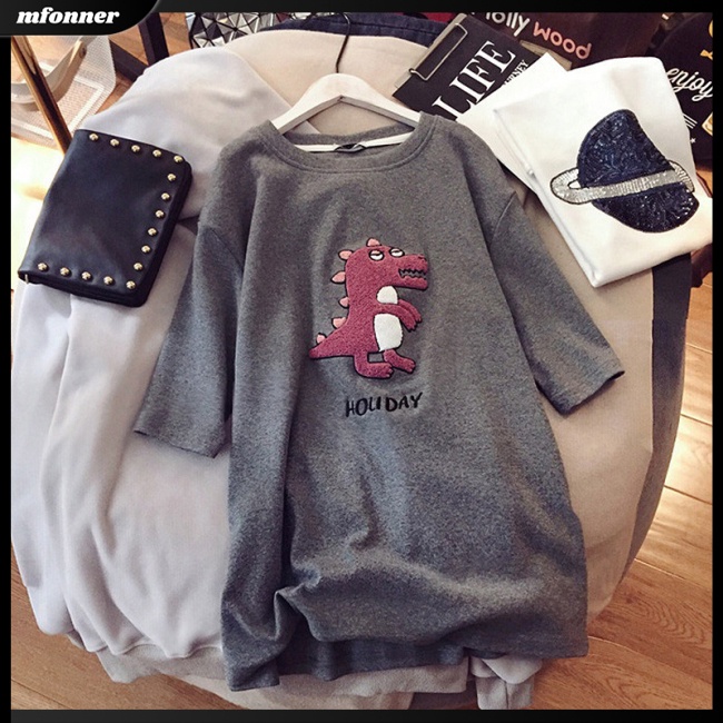 Áo Thun Tay Ngắn Dáng Rộng In Hoạt Hình Khủng Long Đáng Yêu Cho Nữ