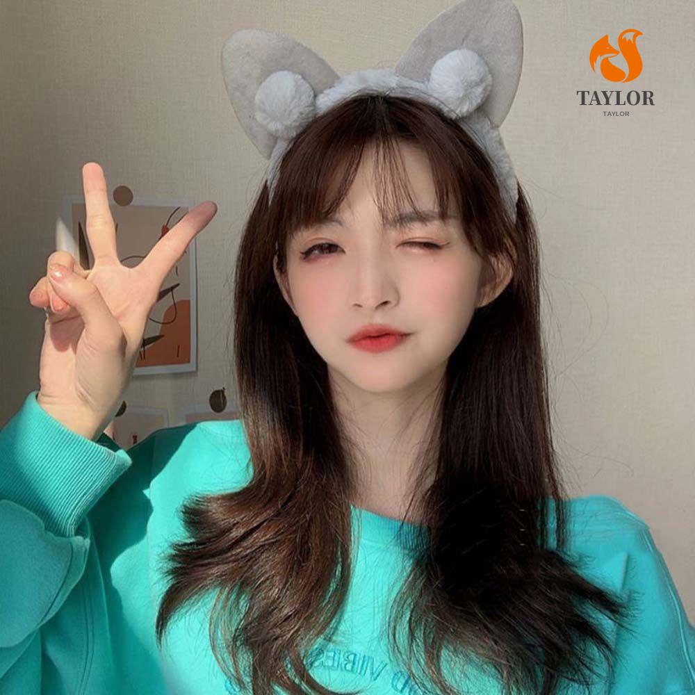 1 băng đô cài tóc hình tai mèo bằng bông nhiều màu phong cách Hàn Quốc cho nữ