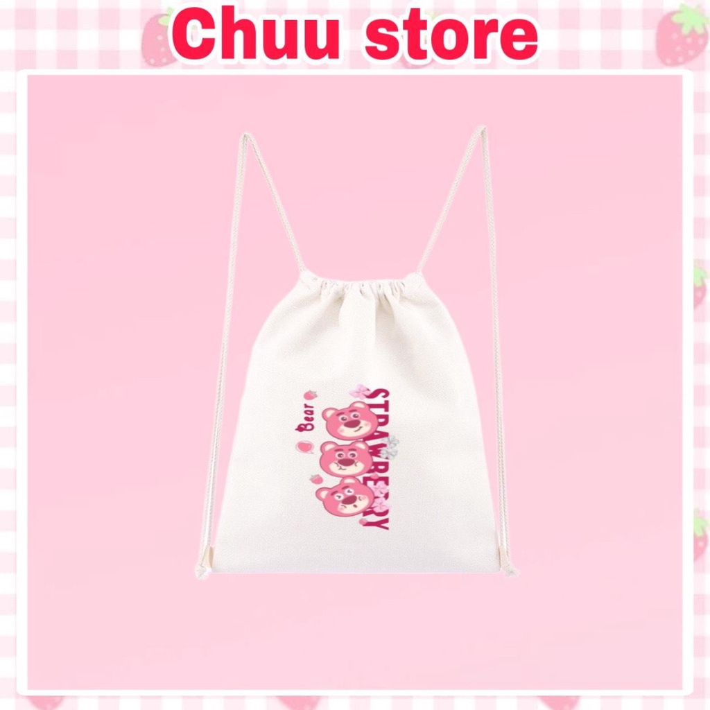 Balo Dây Rút Mini Gấu Dâu Đáng Yêu Vải Canvas Style Ulzzang Hàn Quốc TGD04