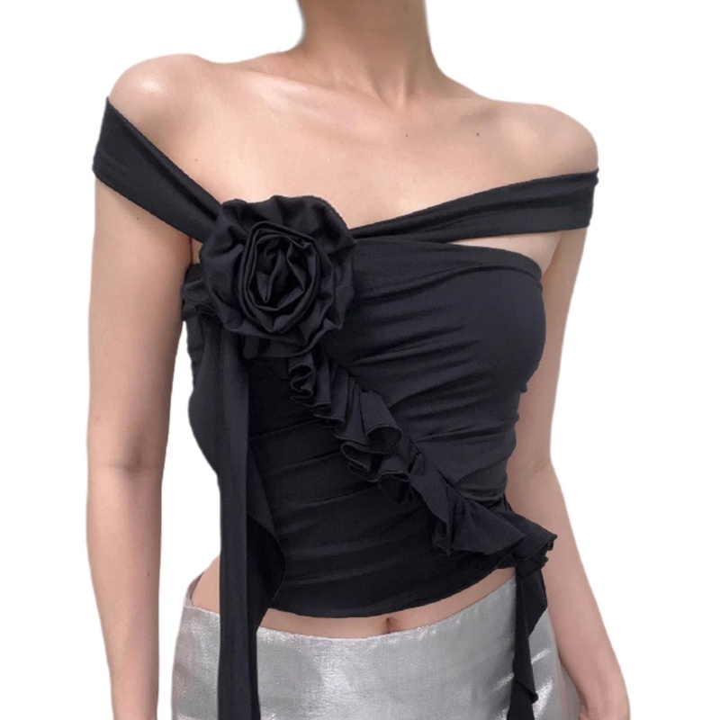Áo Croptop Hai Dây Phối Tua Rua Họa Tiết Hoa 3D Thời Trang Mùa Hè Quyến Rũ Cho Nữ