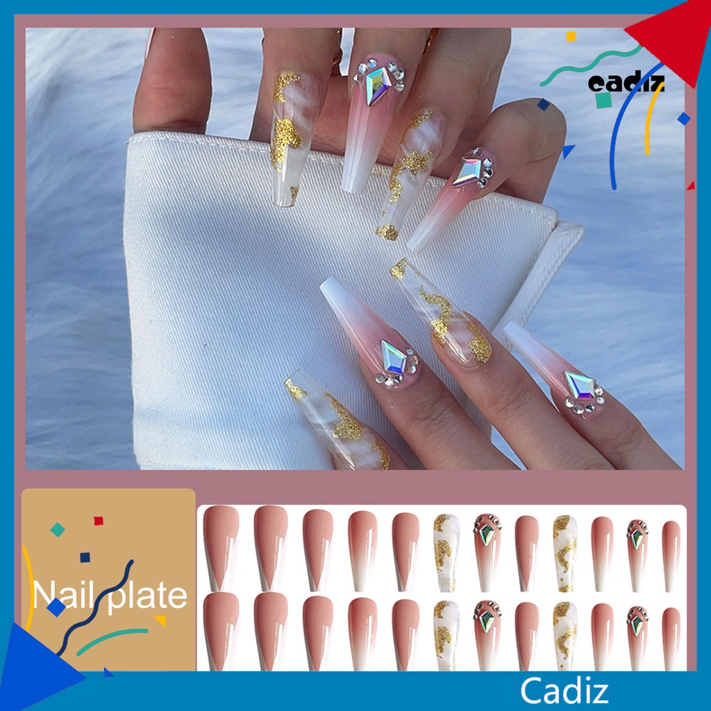 1 Bộ Móng Tay Giả Không Phai Màu Độ Bóng Cao Hình Chữ V Màu Hồng / Trắng