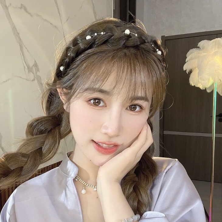 Băng Đô Cài Tóc Giả Thắt Bím Xương Cá Đính Ngọc Trai Phong Cách Hàn Quốc Dành