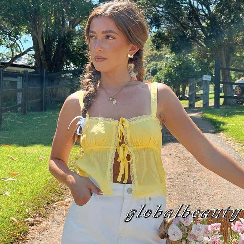 Áo Croptop Không Tay Phối Bèo Nhún Kiểu Dáng Đơn Giản Thời Trang Mùa Hè Cho Nữ