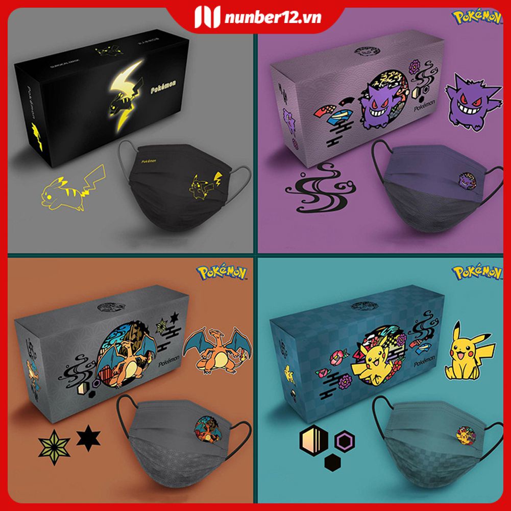 Bộ 10 Khẩu Trang 3 Lớp Vải Không Dệt Dùng Một Lần In Hoạt Hình Pikachu Dễ Thương