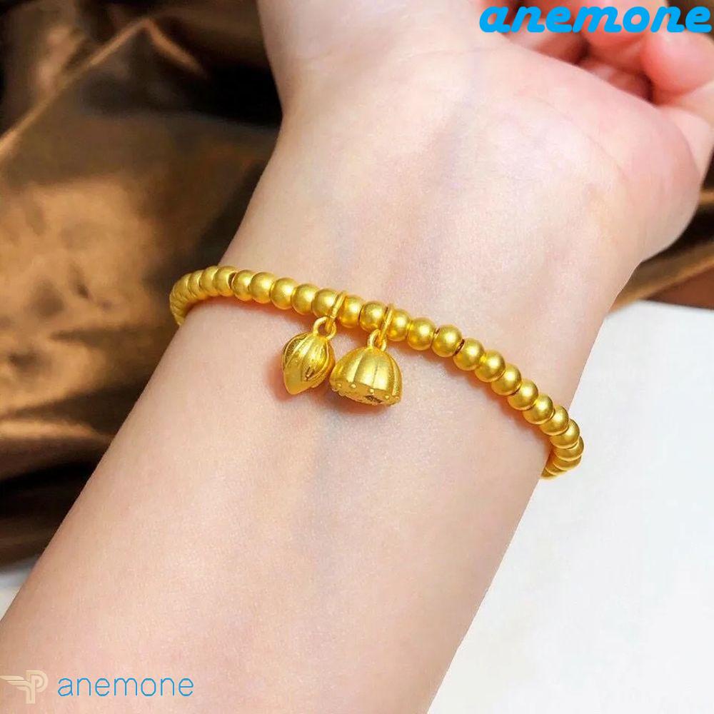 Vòng Tay Chuỗi Hạt Bằng Đồng Duyên Dáng Đính Hoa Sen Phong Cách Cổ Điển