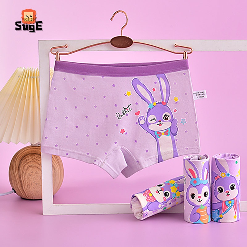 SUGE Set 4 Quần Lót Cotton In Hình Thỏ Hoạt Hình Cho Bé Gái