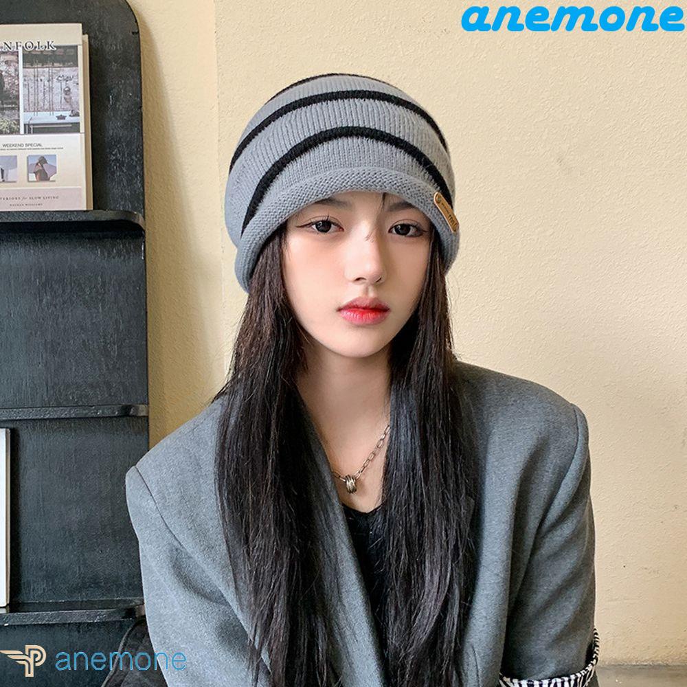 Mũ Len Trùm Đầu Bằng Polyester Chống Gió Giữ Ấm Họa Tiết Sọc Dành Cho Nữ