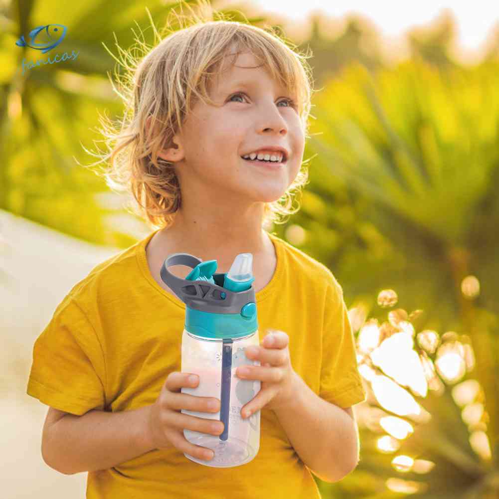 Bình Nước Thể Thao 480ml Kèm Ống Hút Họa Tiết Hoạt Hình Dễ Thương Cho Bé