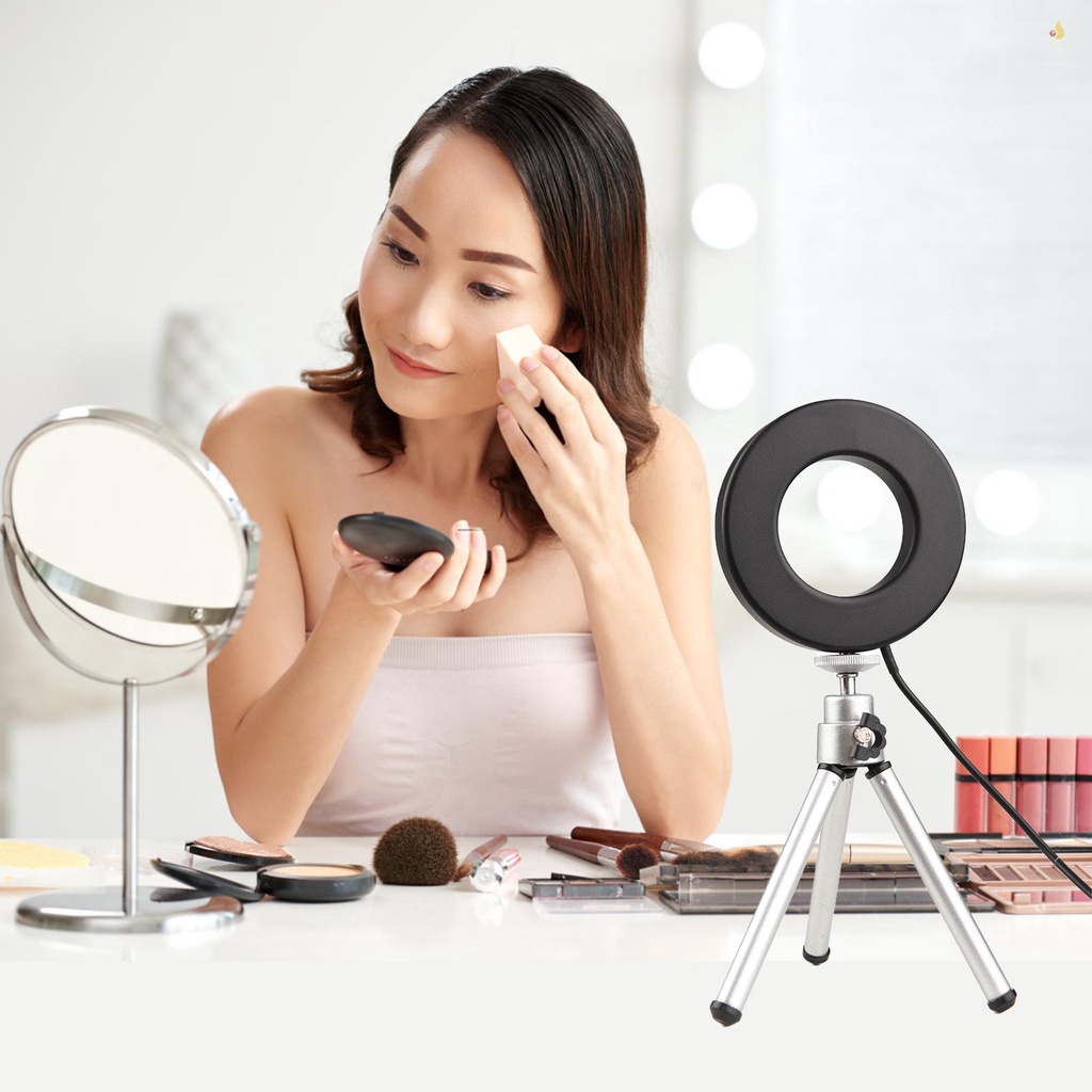 Vòng Đèn Led 3 Màu 9CM / 3.5IN Gắn Laptop Có Chân Tripod 3200K 6000K 10 Có Thể Điều Chỉnh Độ Sáng