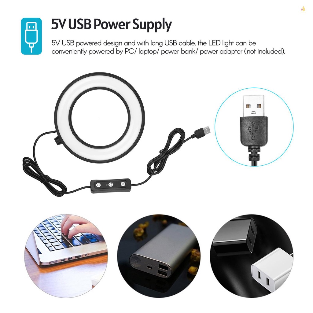 Bộ Vòng Đèn LED Andoer PH-01 6 Inch 2 * 5600K USB + 2 Giá Đỡ Ba Chân Để Bàn + 2 Bộ Lọc Màu Đầu Bi Kim Loại + 8 Màu (Đỏ / Vàng / Xanh Dương / Xanh Lá)