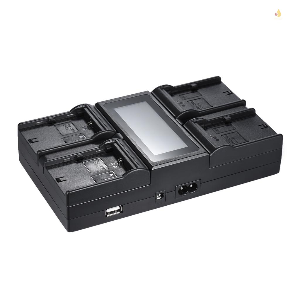 Bộ Sạc Pin Máy Ảnh Kỹ Thuật Số Andoer LP-E6 LP-E6N 4 Kênh Màn Hình LCD EOS 5DII 5DII 5DS 5DSR 6D 7DII 60D 80D 70D Kèm Sạc DC Cho Xe Hơi