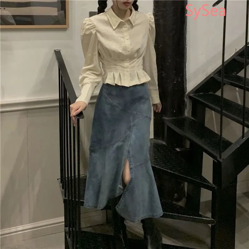 Áo Kiểu Tay Dài Xếp Ly Phong Cách Retro Pháp Cho Nữ