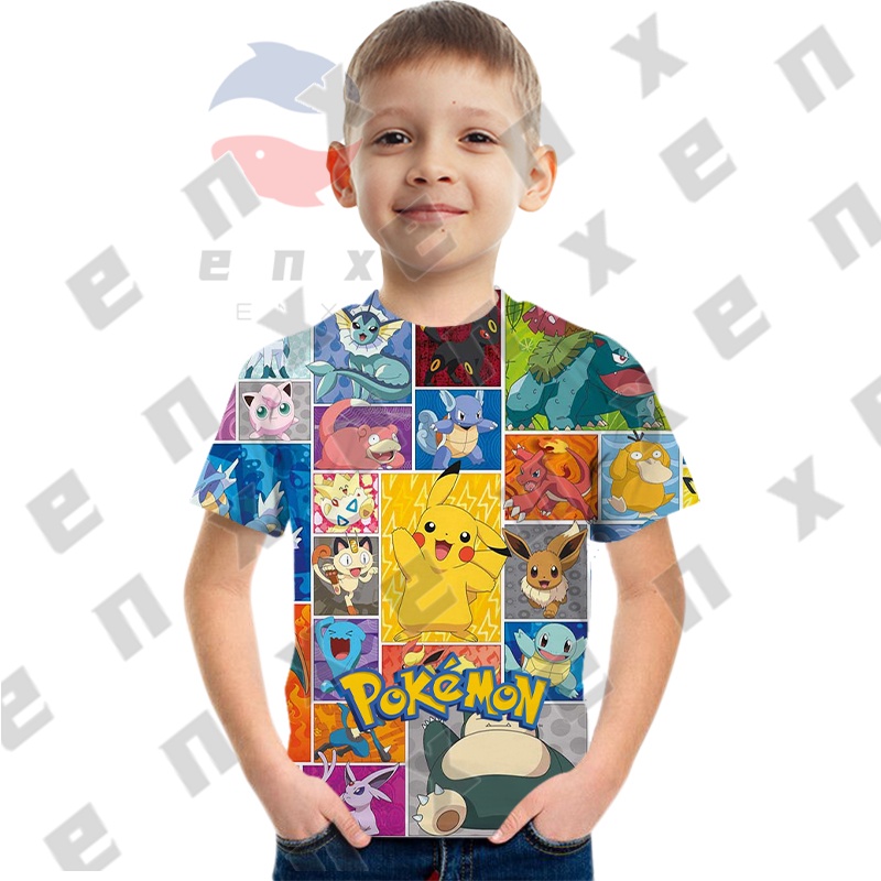 Áo Thun Tay Ngắn In Hình Pikachu 3D Dễ Thương Thời Trang Mùa Hè Cho Bé