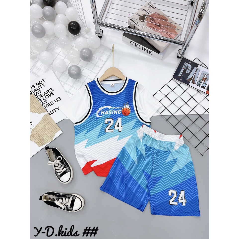 [23-55kg] Bộ thể thao sát nách bé trai size đại phong cách bóng rổ