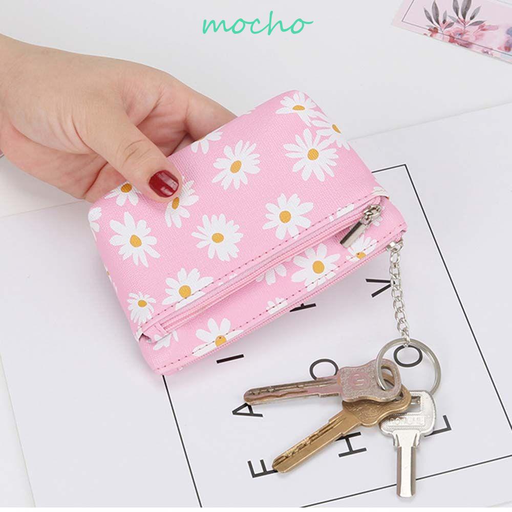 Ví Da PU Dáng Ngắn Có Khóa Kéo Họa Tiết Hoa Cúc Xinh Xắn Cho Nữ