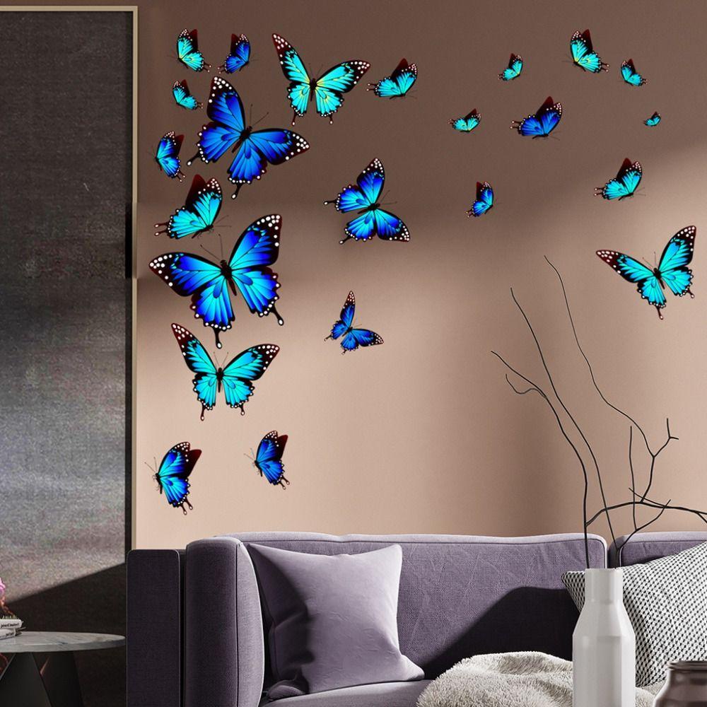 Miếng Dán Tường Dạ Quang 1 # Hình Bướm Màu Xanh Lá / Hồng / Xanh Dương Trang Trí Tiệc Cưới