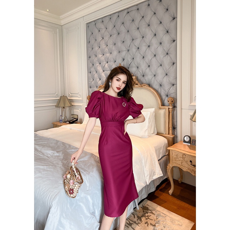 ZYHT  Đầm Tím Ôm Eo Tay Phồng Thời Trang Mùa Hè Kiểu Mới Cho Nữ 50159