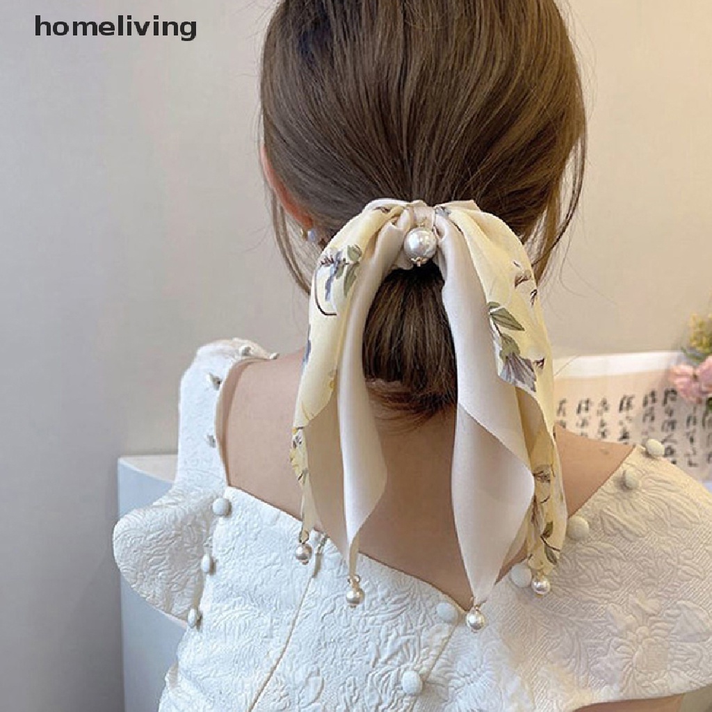 Dây Buộc Tóc Hình Nơ Đính Ngọc Trai Đơn Giản Thời Trang Hàn Quốc