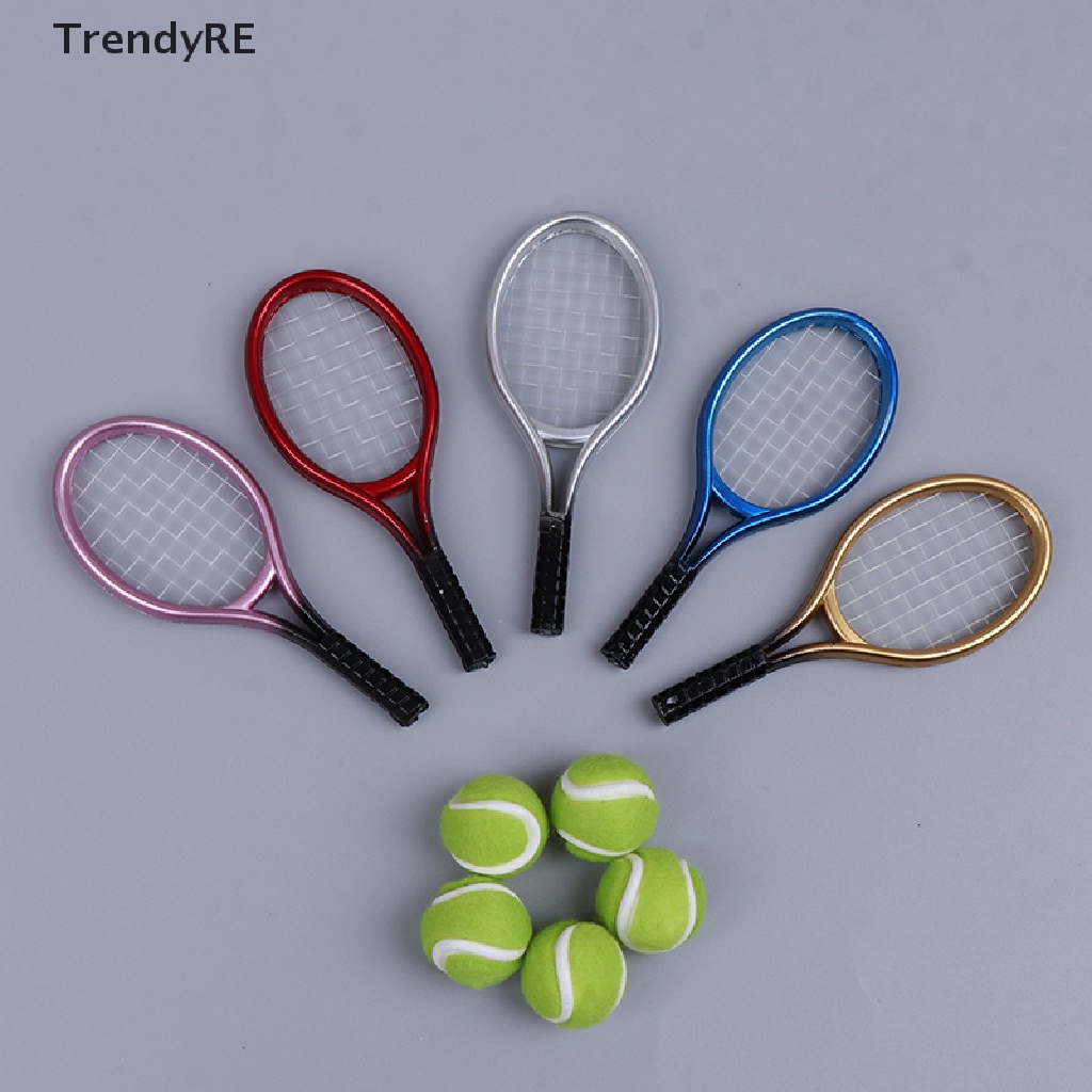 1 Vợt Tennis + 1 Quả Bóng Mini Tỉ Lệ 1 / 6 1 / 12 Trang Trí Nhà Búp Bê