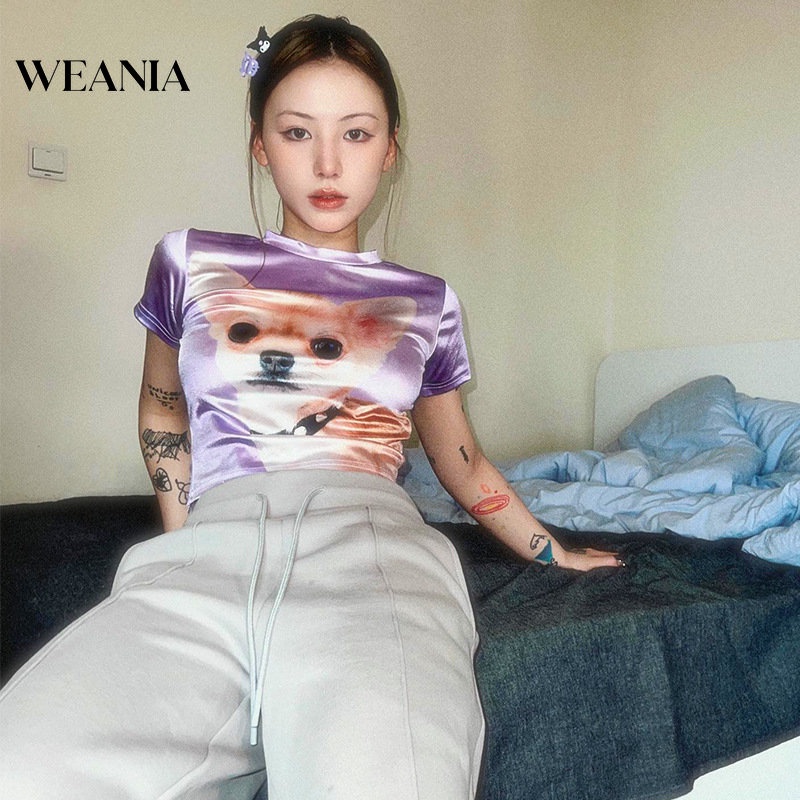 Áo Thun Nữ Ngắn Tay In Hình Chú Chó 3d Dễ Thương