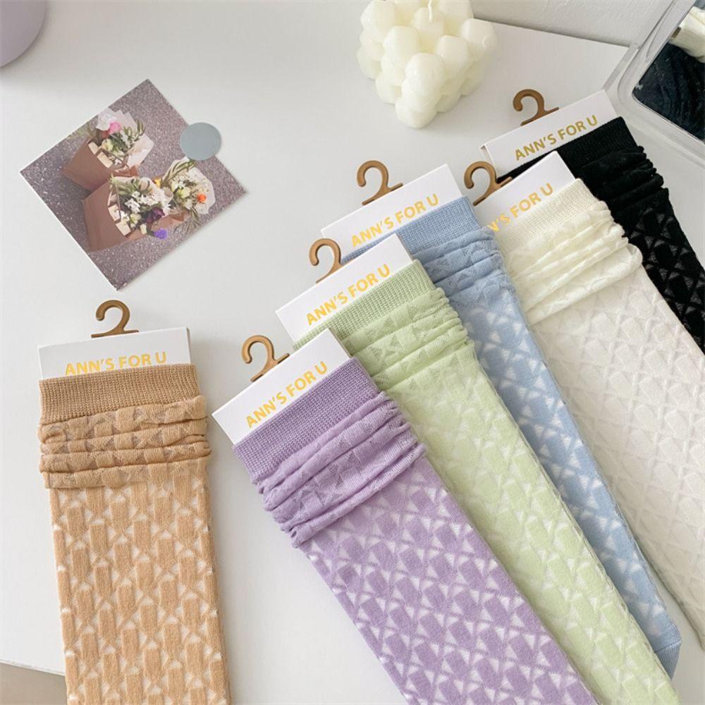 Vớ Cotton Lụa Thủy Tinh Trong Suốt Thấm Hút Mồ Hôi Thoáng Khí Phối Ren Dễ Thương Thời Trang Cho Nữ