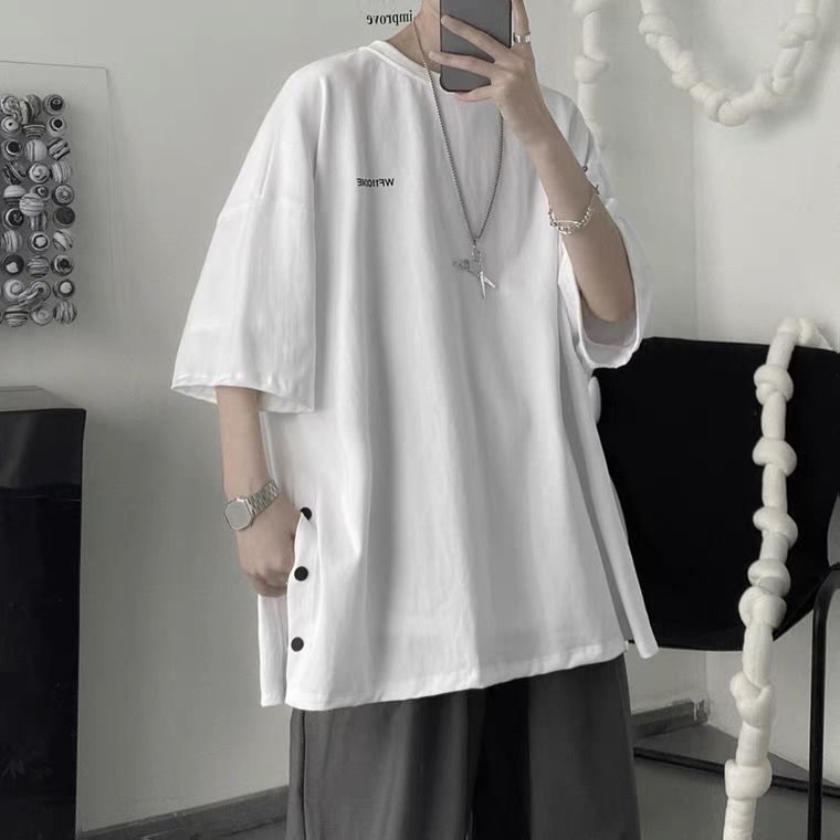 Áo Thun Tay Ngắn Dáng Rộng Phong Cách Hong Kong Thời Trang Mùa Hè Cho Nam