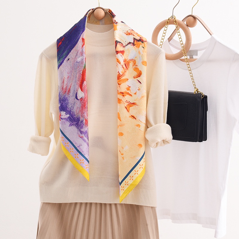 Khăn Quàng Cổ Hình Vuông Bằng Lụa In Họa Tiết Phong Cách Pháp Thời Trang Mùa Xuân 2023 Kích Thước 90 * 90cm