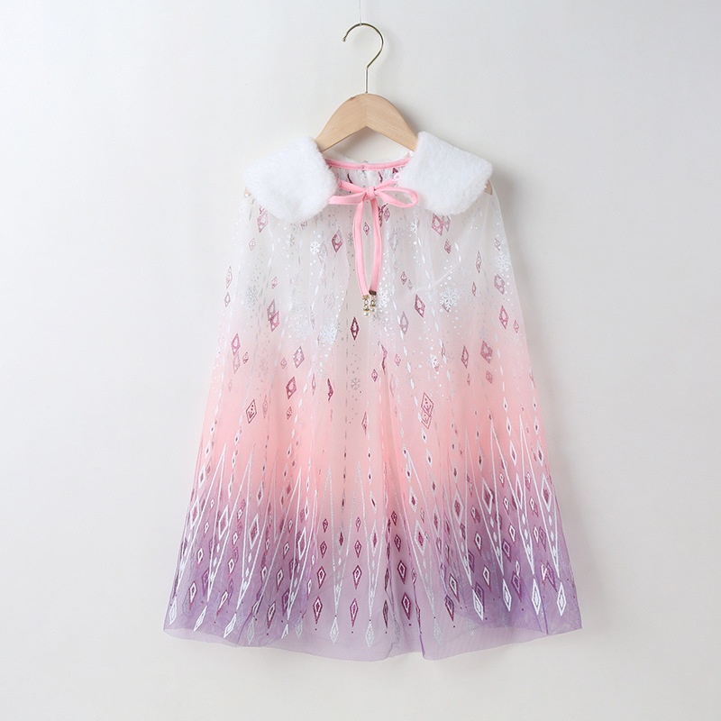 Áo Choàng Hóa Trang Công Chúa Elsa Phối Lông Có Thể Tháo Rời Cho Bé Gái Dịp Halloween