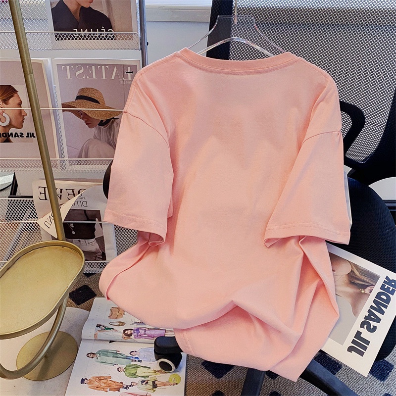 Áo thun XINLANYASHE cotton cổ tròn dáng rộng in họa tiết mèo phong cách Hàn Quốc đáng yêu cho nữ