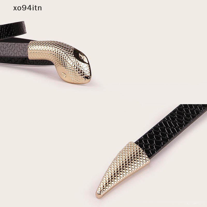 Thắt Lưng Giả Da Rắn Màu Đen Khóa Kim Loại Thời Trang Cho Nữ