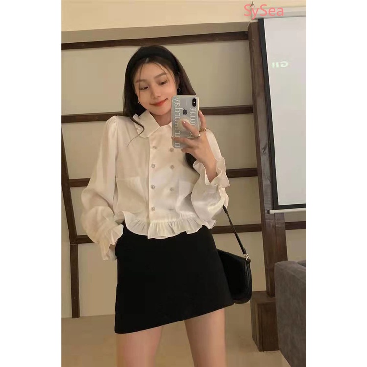 Áo Kiểu Cổ Búp Bê Phối Ren Phong Cách Hàn Quốc Thanh Lịch Cho Nữ