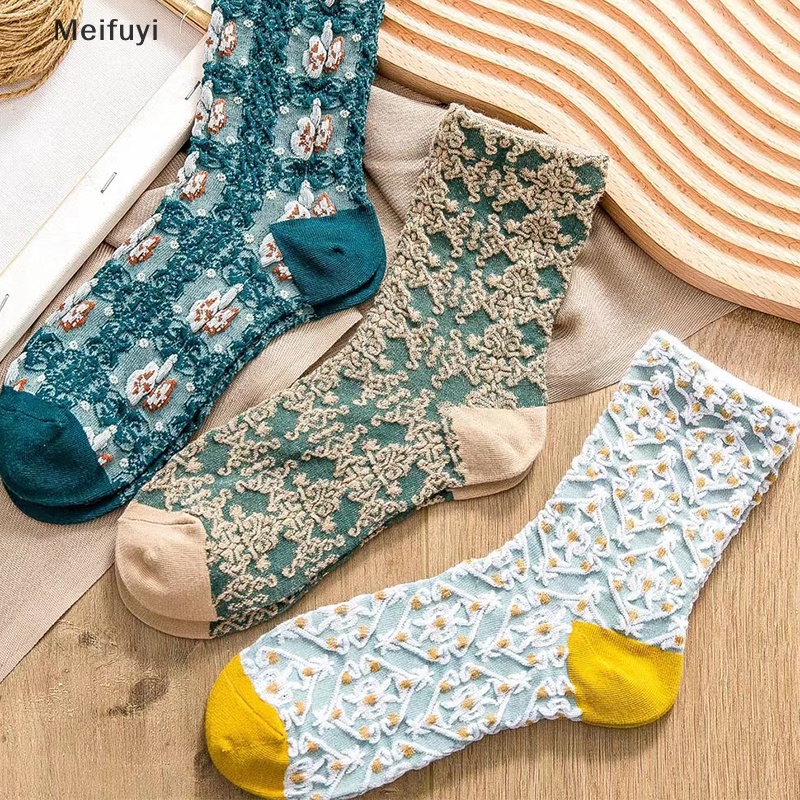 Vớ Cotton Dệt Kim In Nổi 3D Thời Trang Thu Đông Dành Cho Nữ