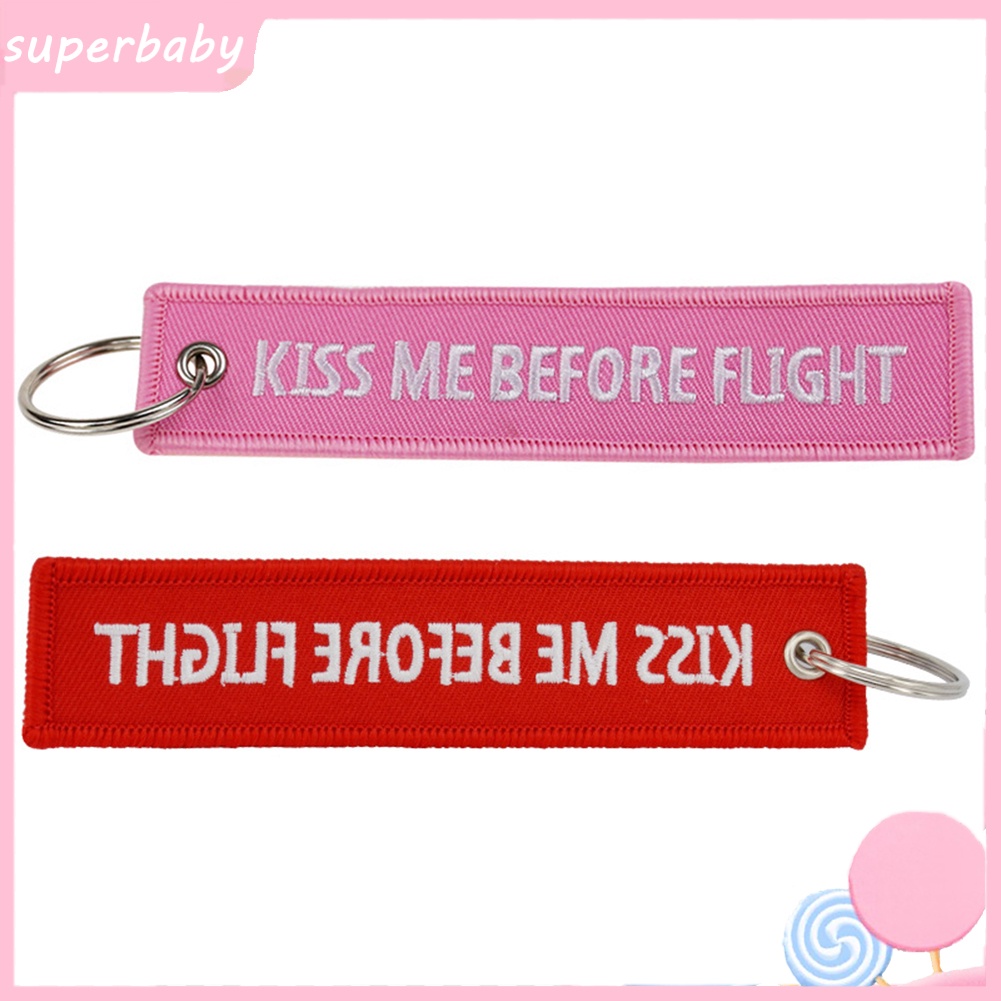 Móc Khóa Thêu Chữ Superbaby Kiss Me Before Flight Dễ Thương
