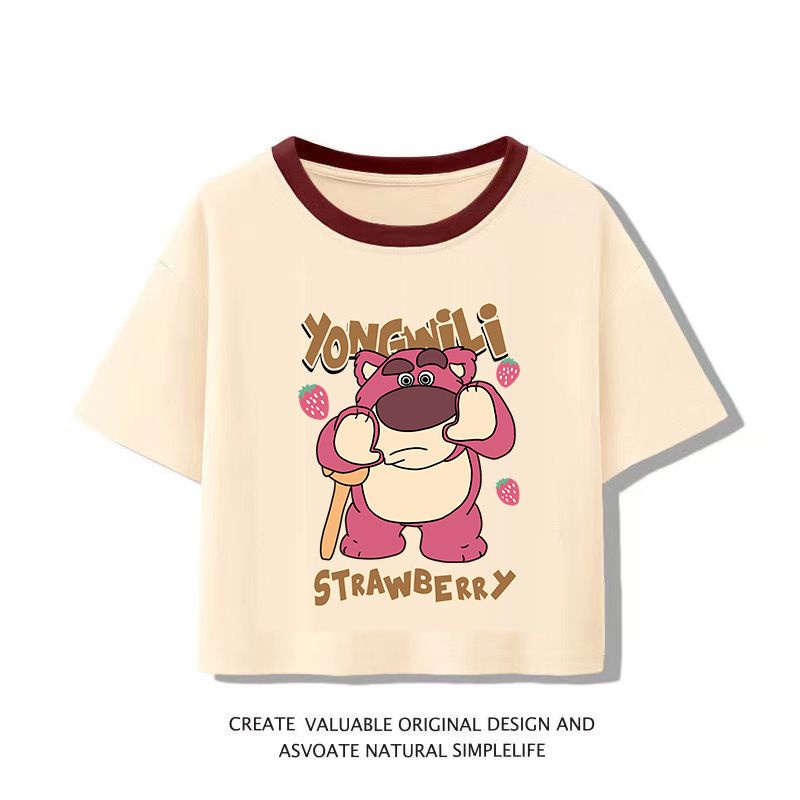 Áo Thun Cotton Ngắn Tay Cổ Tròn Dáng Ôm In Hoạt Hình Thời Trang Mùa Hè Quyến Rũ