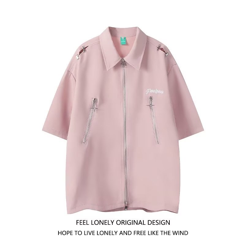 Áo Sơ Mi Tay Ngắn Cổ Polo Có Khóa Kéo Dáng Rộng Thời Trang Mùa Hè Hàng Mới Dành Cho Bạn Nam