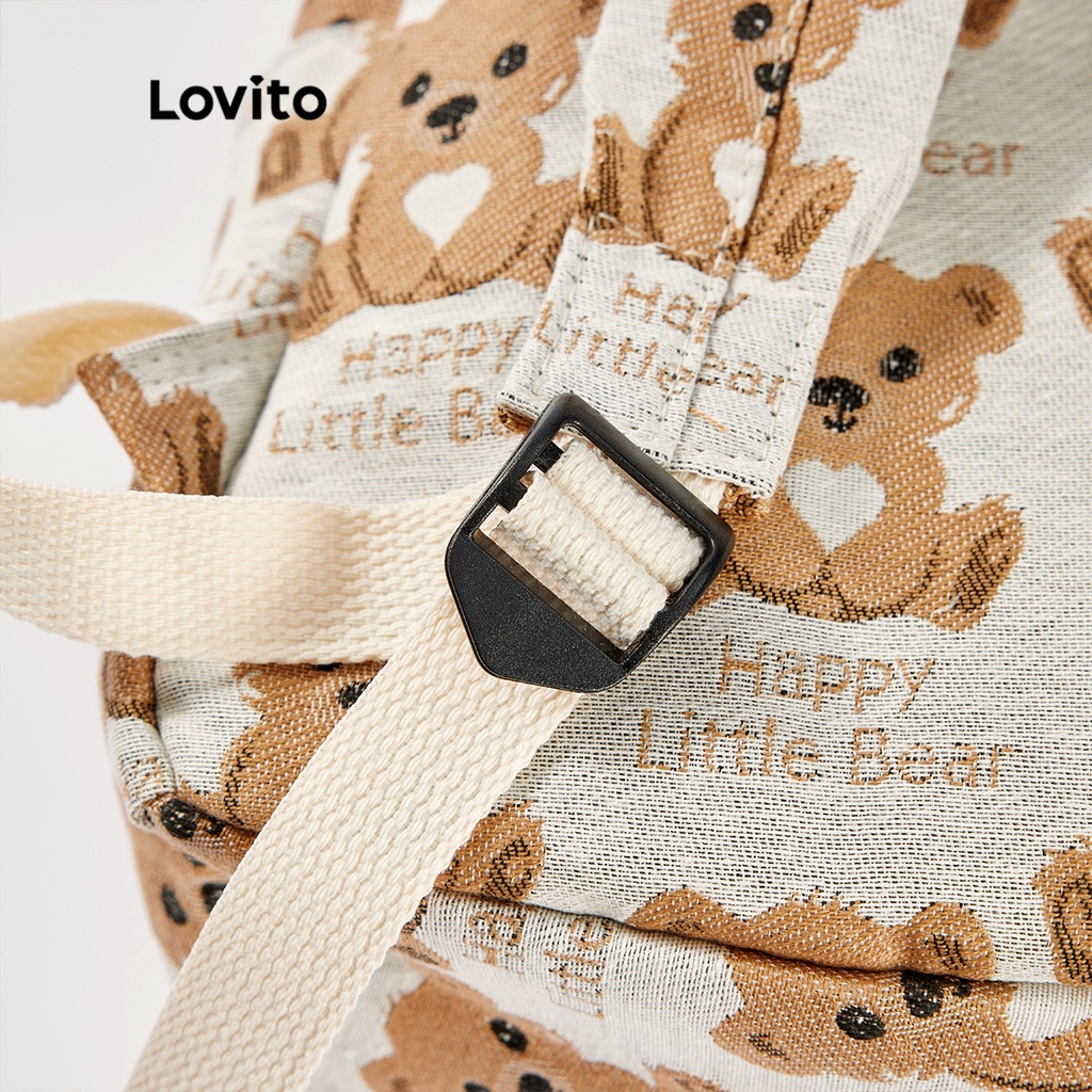 Balo Lovito họa tiết động vật hoạt hình túi có khóa kéo phong cách thường ngày cho nữ L50AD109 (màu mơ/đen)