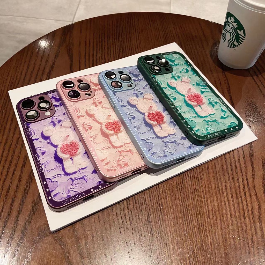 Ốp Điện Thoại Silicon Chống Sốc In Hình Gấu Hoạt Hình Thời Trang Cho iPhone 11 12 13 14 PRO MAX XR XS 7 8 Plus