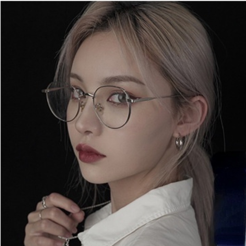 (KIQI-FASHION) COD Mắt Kính Gọng Kim Loại Tròn Chống Bức Xạ Ánh Sáng Xanh / Cổ Điển Thời Trang Phong Cách Hàn Quốc Cho Nữ