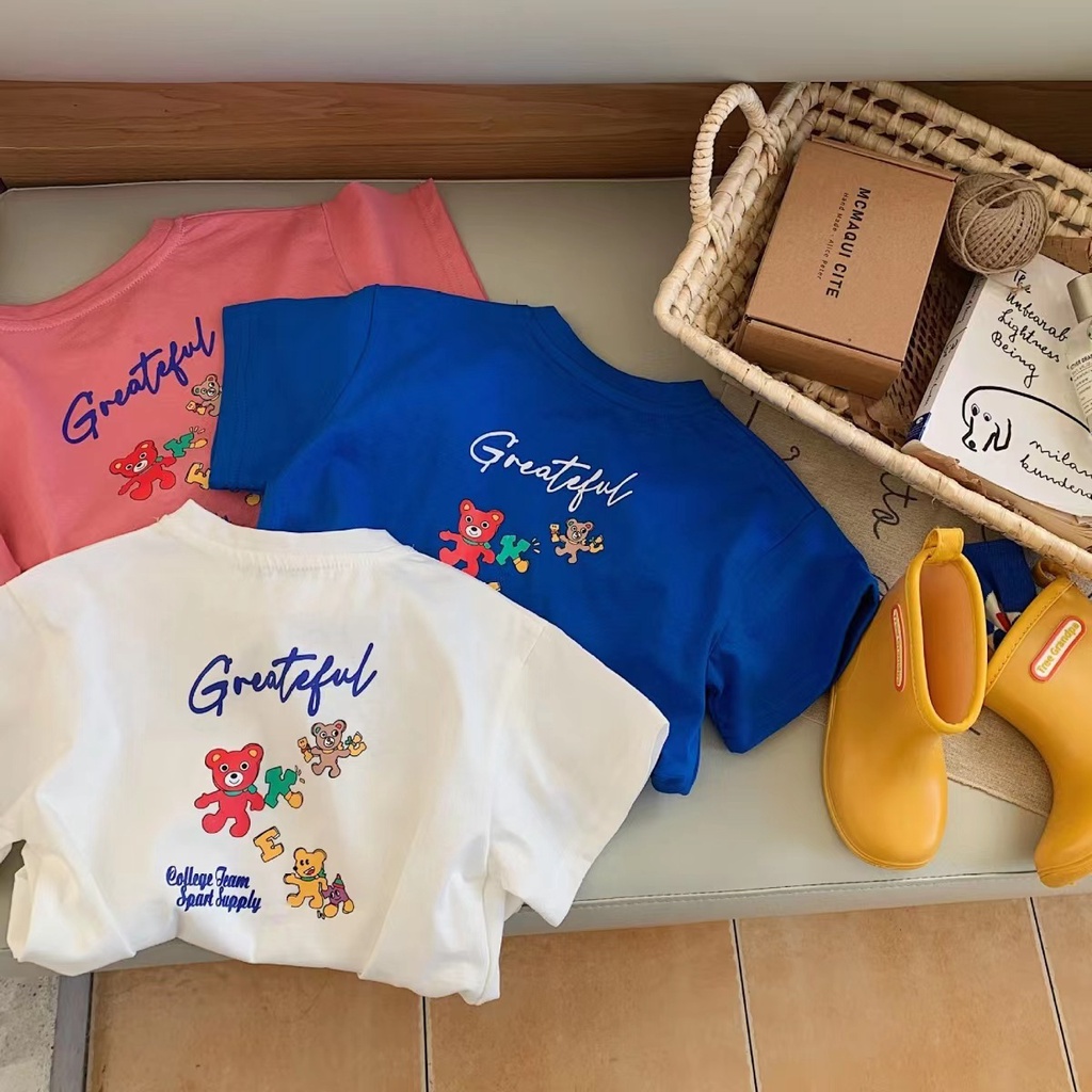 Áo Thun Tay Ngắn In Hình Gấu Thời Trang Mùa Hè Phong Cách Mới Dành Cho Trẻ Em