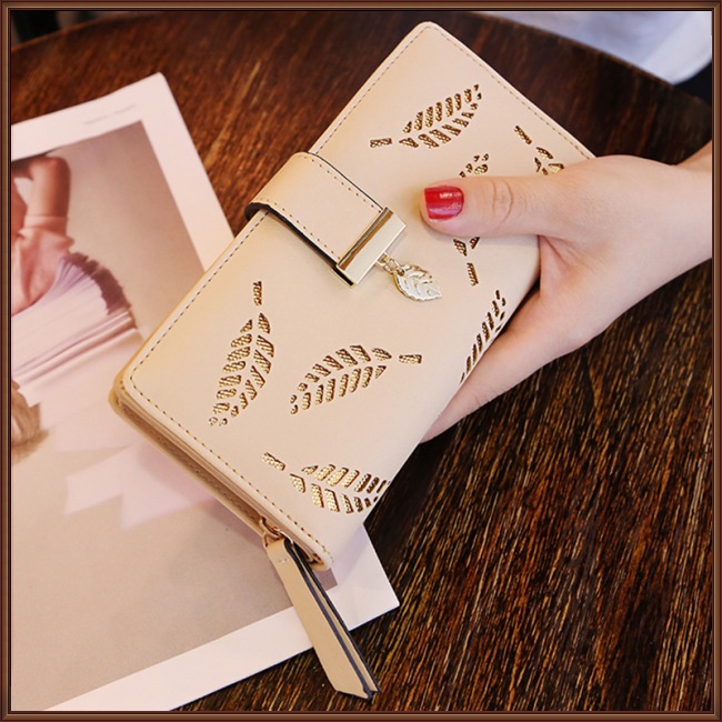 Ví Da Cầm Tay Dáng Dài Họa Tiết Lá Rỗng Thời Trang Cho Nữ