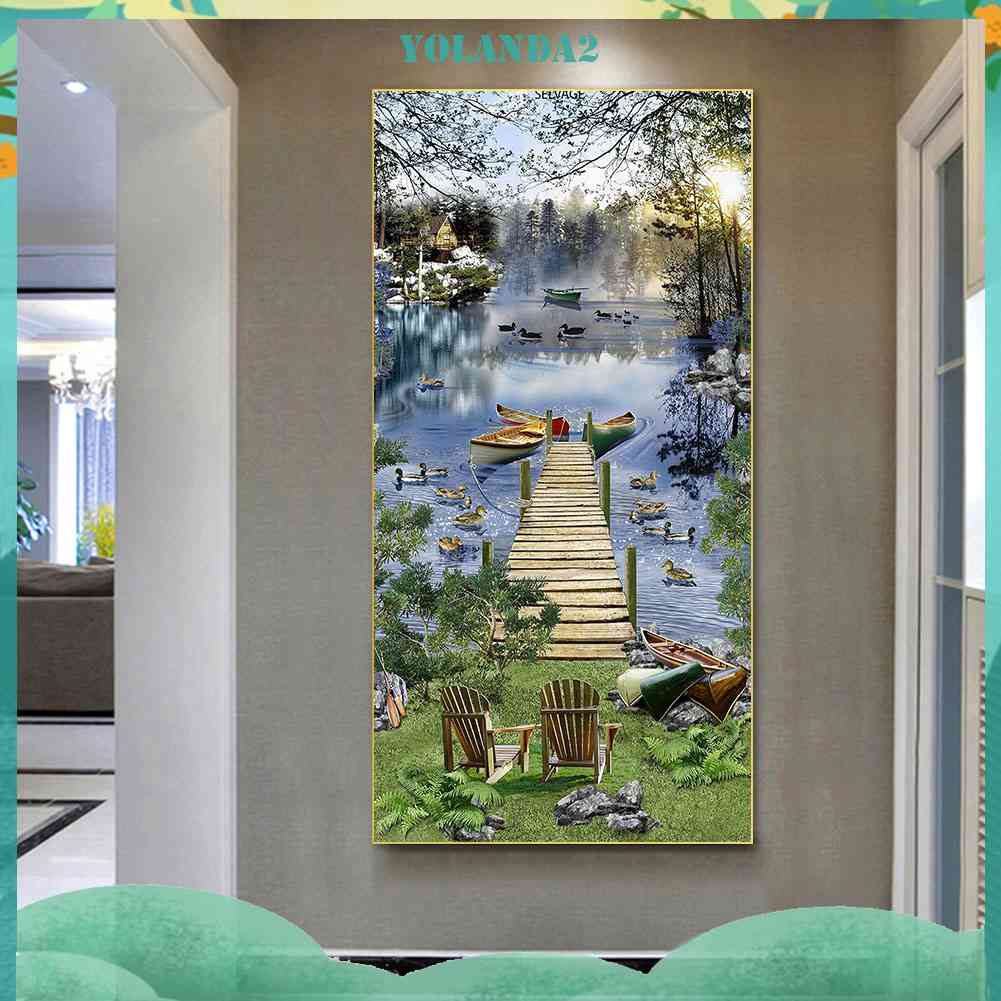 Bộ Tranh Đính Đá Toàn Diện Họa Tiết Đường Phố Hồ Độc Đáo Trang Trí Nhà Cửa