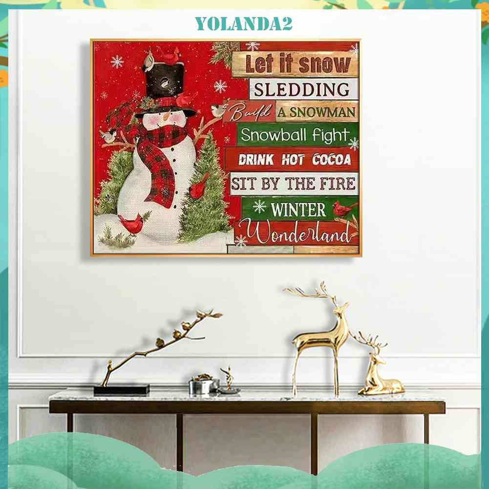 Tranh Đính Đá Kim Cương Toàn Bộ 5D DIY Hình Người Tuyết Và Chữ Tiếng Anh