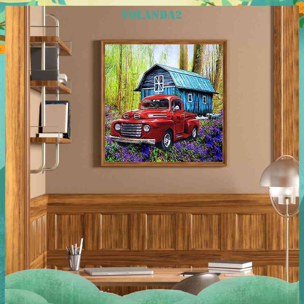 Tranh Đính Đá Kim Cương Toàn Bộ 5D DIY Hình Vẽ Xe Hơi Màu Đỏ